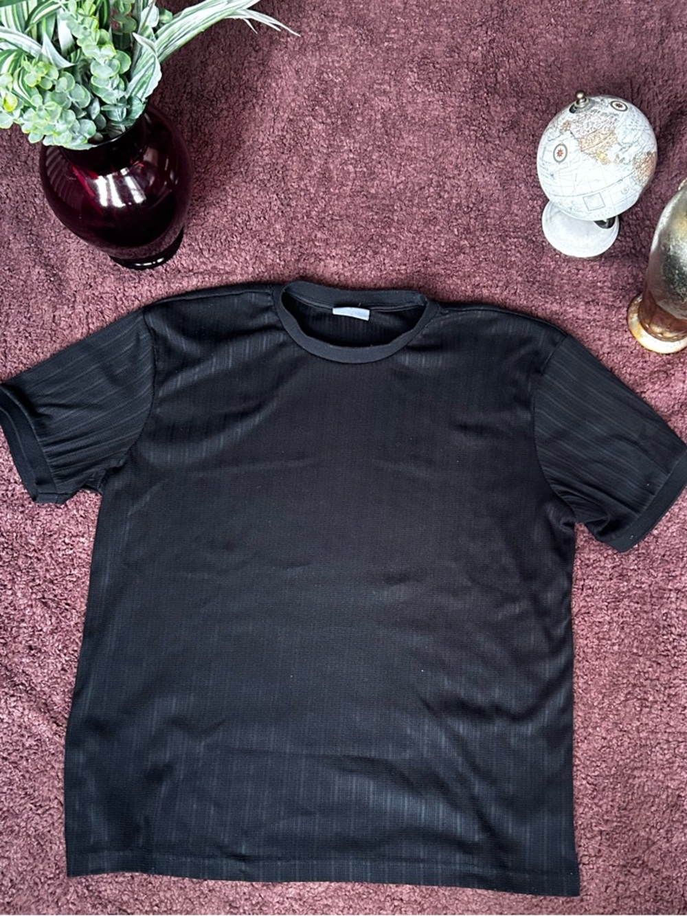 Men's Black Ribbed Short Sleeve Crew Neck Tee